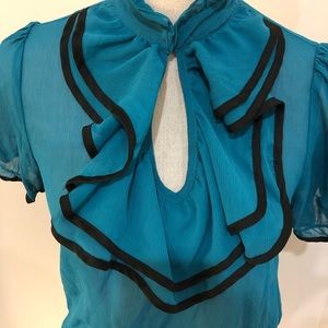 The Limited Blue Ruffle Puff Sleeve Top